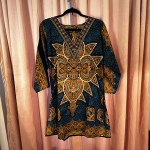 Silky-feel side-slit rich colored caftan